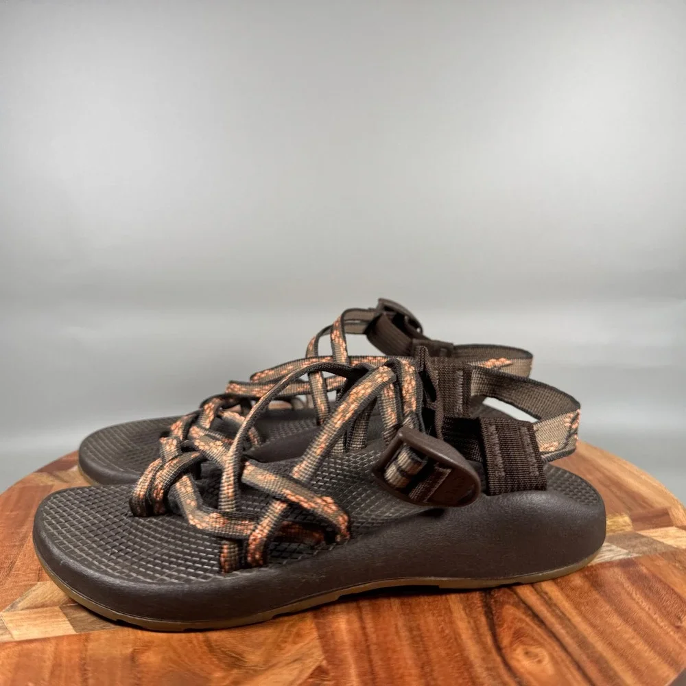 Chaco Z Cloud 2 Women 7 Brown Orange Strappy Toe Loop Hiking Sandals Vibram Sole